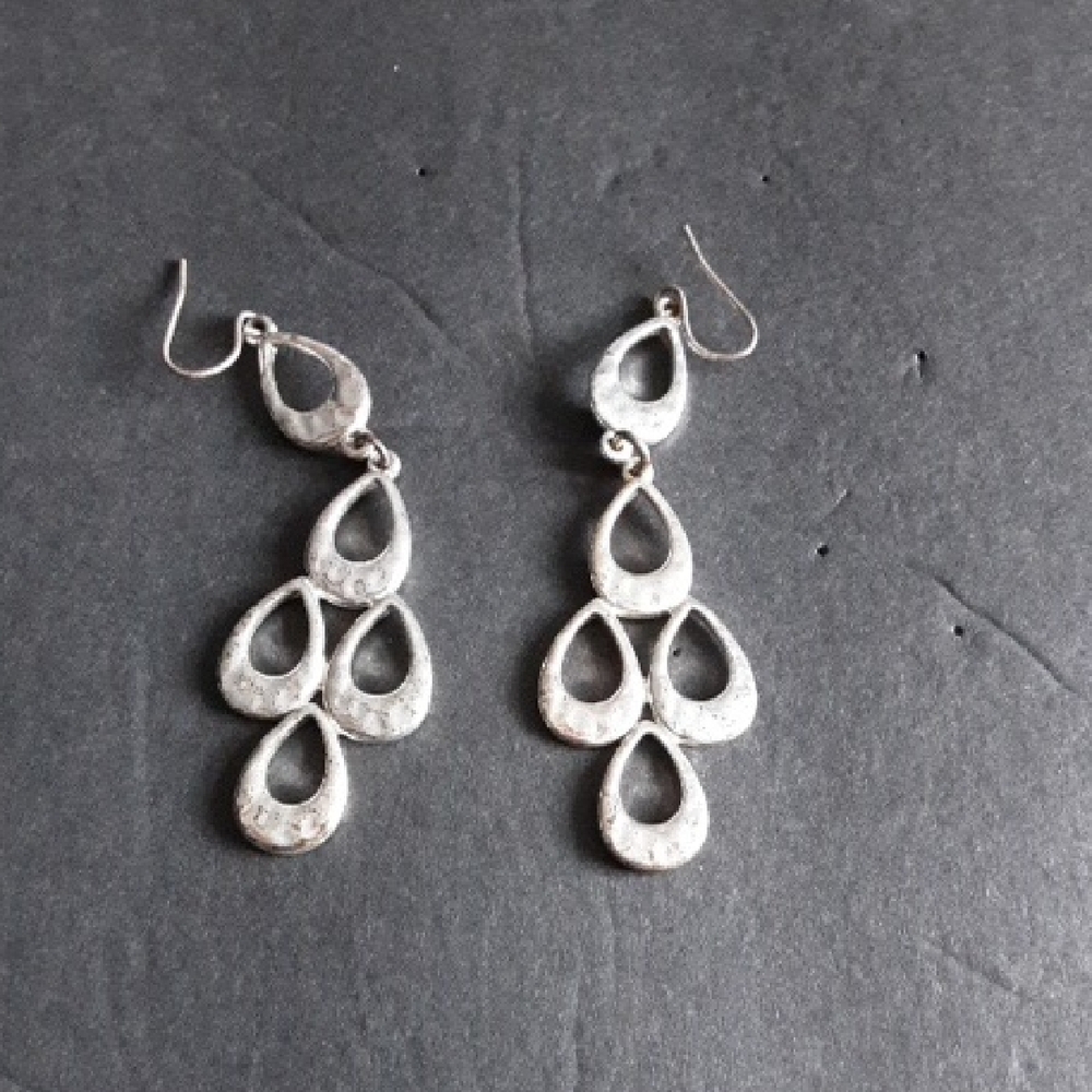 Elegant Silvertone Teardrop Dangle Earrings